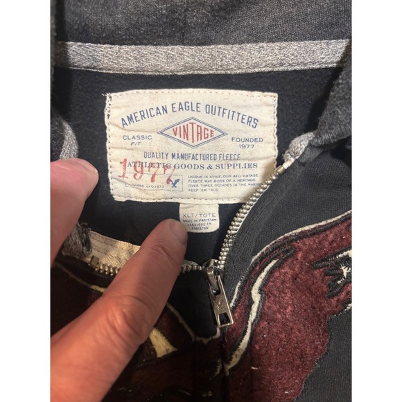 Y2K American Eagle Outfitters Mens XLT Full Zip Hoodie Eagle Logo Black 
Boxy - Picture 5 of 7